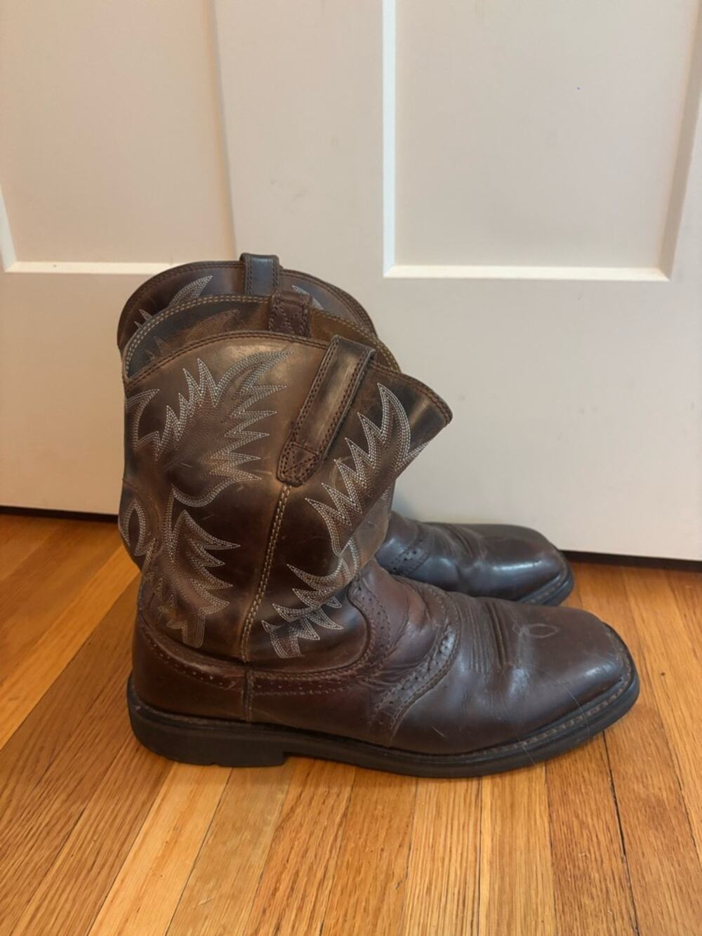 Ariat Brown Leather Soft Stock Cowboy Western Work Boots sz 12